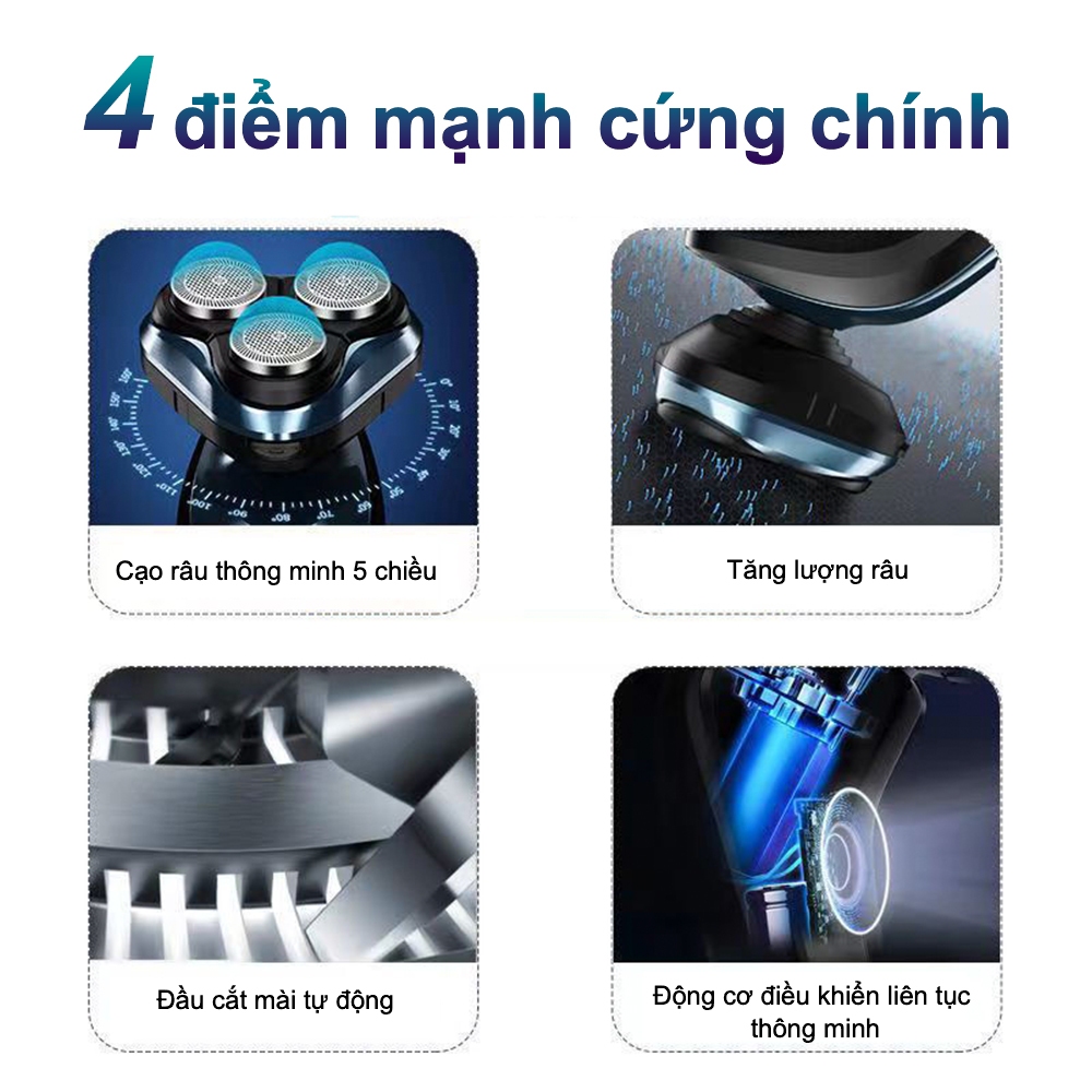 Máy cạo râu đa chức năng ba lưỡi cầm tay Máy cạo râu siêu im Ma sát nhẹ Làm sạch Pin sạc Không thấm nước