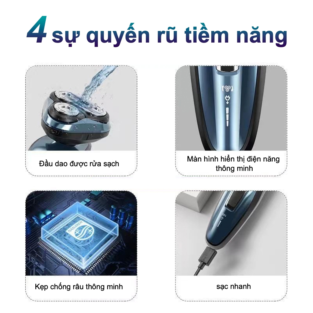 Máy cạo râu đa chức năng ba lưỡi cầm tay Máy cạo râu siêu im Ma sát nhẹ Làm sạch Pin sạc Không thấm nước