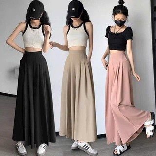 Quần ống rộng xếp ly giả váy cạp cao may chun phía sau