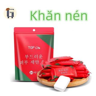 Túi 20 Khăn Giấy Nén Hàn Quốc Dạng Viên Kẹo Dùng 1 Lần,Khăn nén,Để khăn tiếp xúc với nước sẽ phồng ra