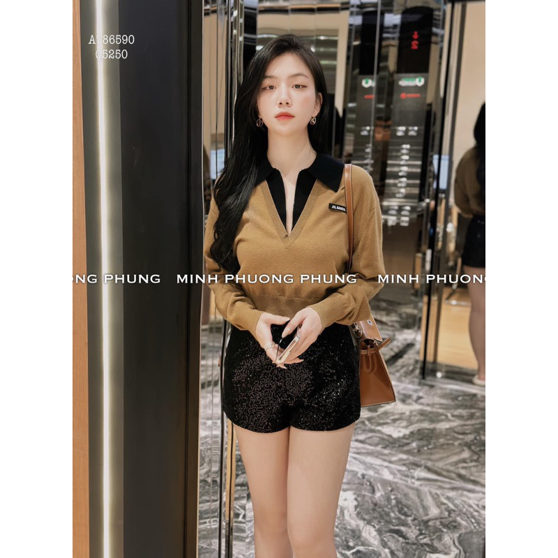 Áo len polo dài tay phối khoa miu.miu QCCC