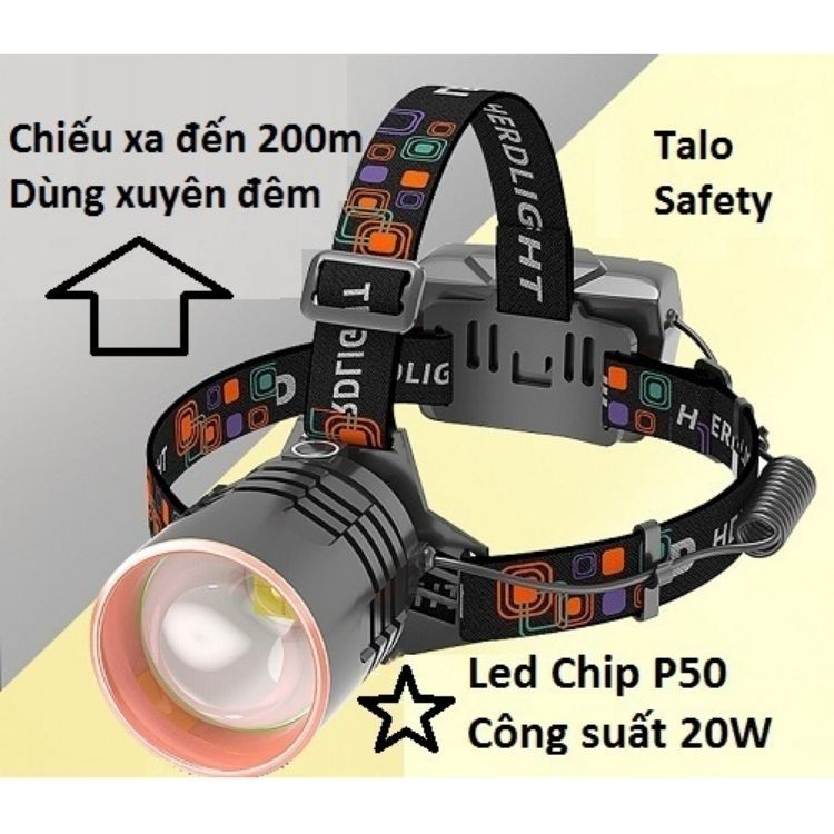 Đèn pin đội đầu siêu sáng đi rừng chip led XHP50-L4, dùng pin 3 18650 chống nước tốt