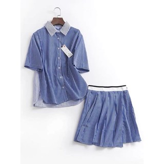 Set sơ mi + chân váy kẻ sọc Uni nội địa Nhật