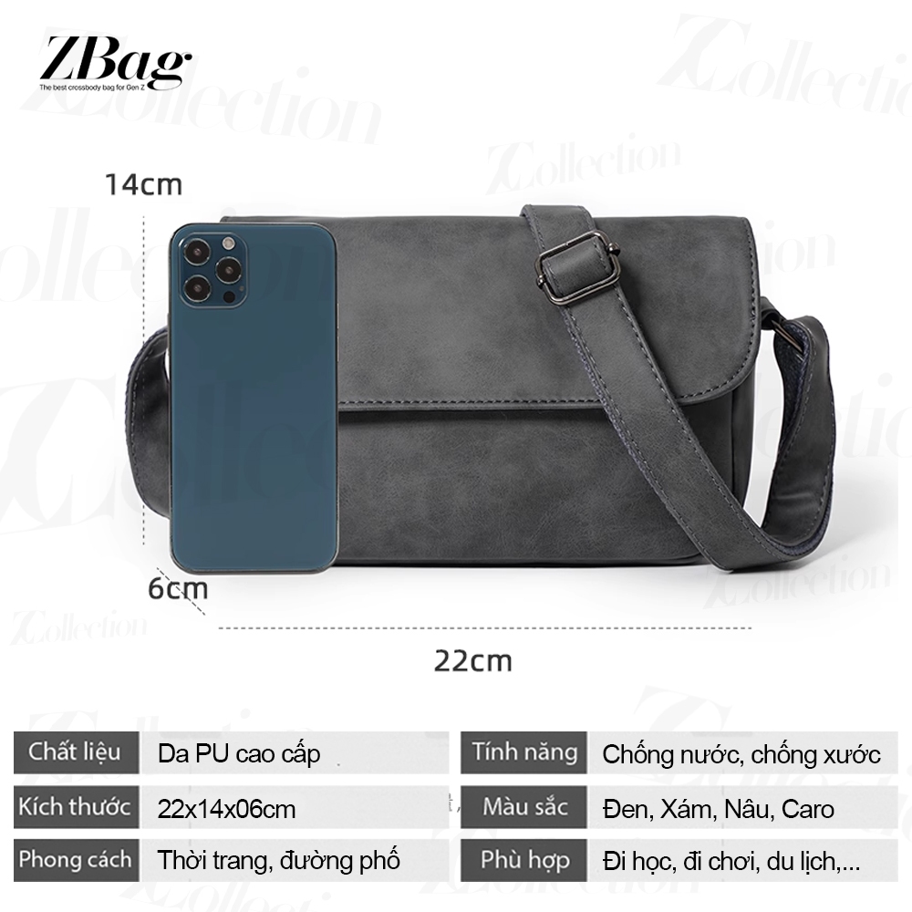 Túi xách da nam đeo chéo dáng basic , Túi đeo chéo nam da PU cao cấp màu đen nâu xám , Túi nam giá rẻ mã TD01