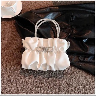 Túi xách tay đeo chéo quai đính đá rúm nơ xinh xắn