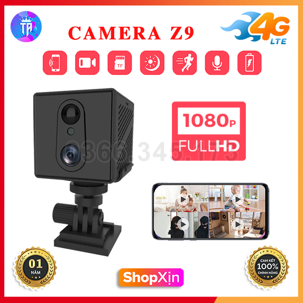 Camera Sim 4G Z9 Video FullHD 1080P - Pin Sử Dụng 12 Giờ - Cảnh Báo Trộm - Hồng Ngoại Nhìn Ban Đêm - Bảo Hành 01 Năm