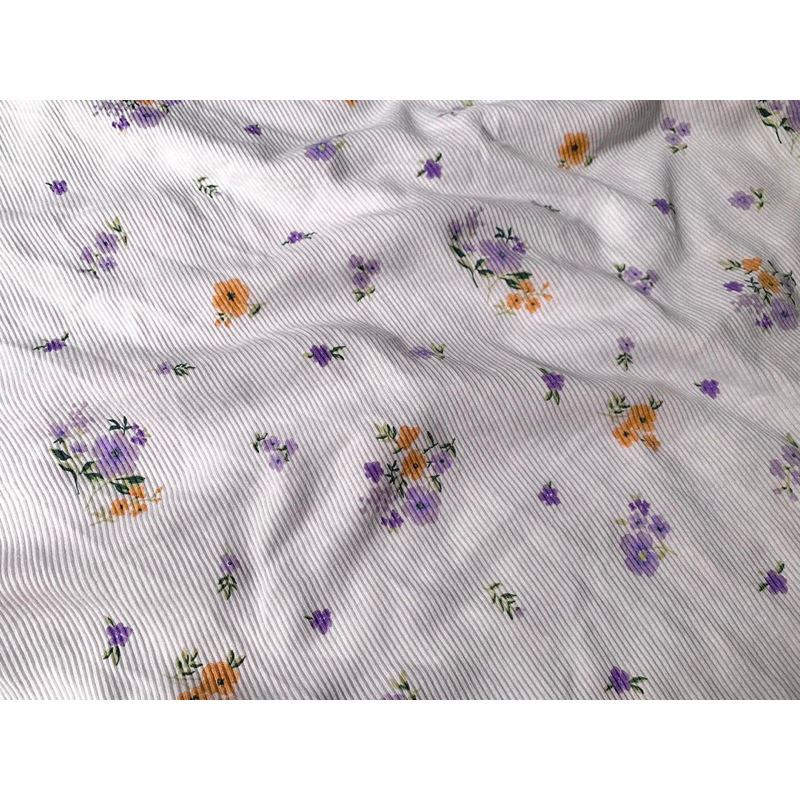 Vải cotton gân hoa nhí