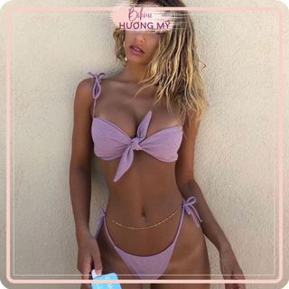 Bikini đồ bơi nữ 2 mảnh cột nơ màu tím mộng mơ