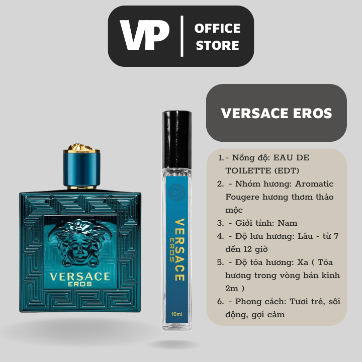 nước Hoa Nam Vesace Eros EDP Chiết 10ml tinh dầu nước hoa nam cao cấp sang trọng mạnh mẽ-verce