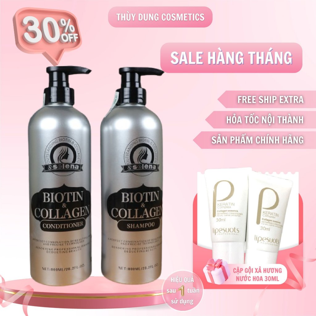 Cặp Dầu Gội Xả Biotin Collagen Selena | Giảm Rụng Tóc,Phục Hồi Tóc Khô Xơ, Hư Tổn ⚜️Hàng Chính Hãng⚜