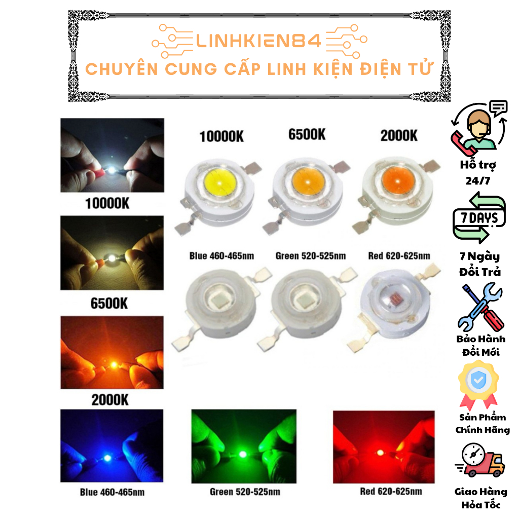 LED 1W Luxeon Nhiều Màu