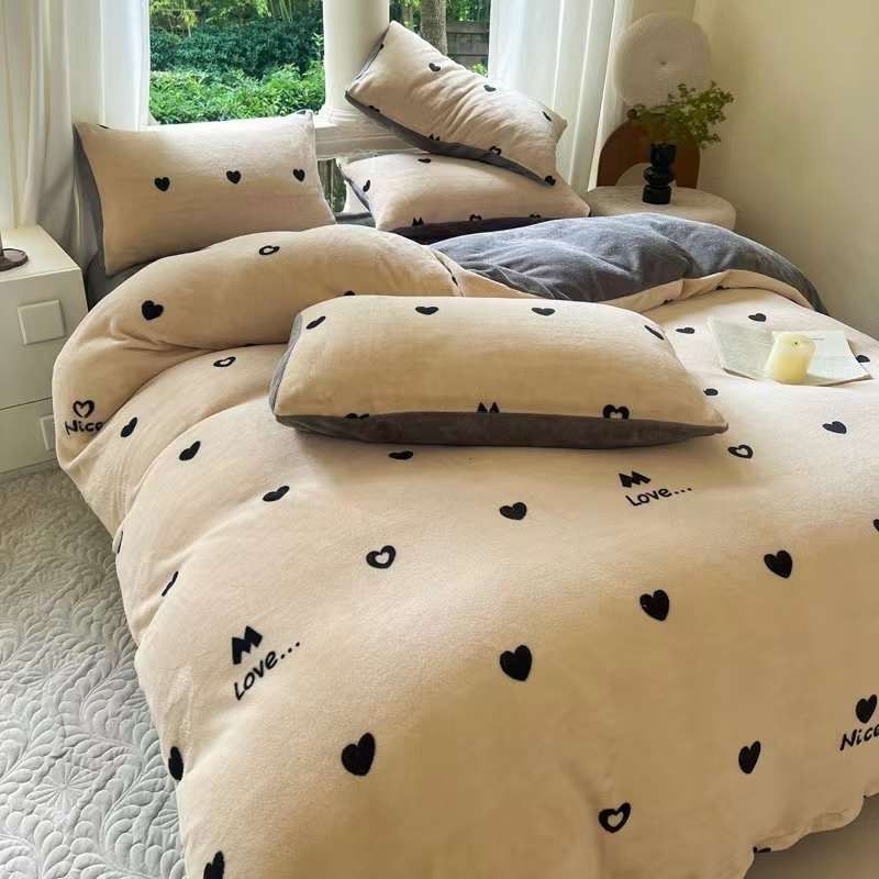 Bộ chăn ga gối nỉ nhung họa tiết vintage, Set vỏ 4 món hàng nhập, ga giường bo chun hoặc phủ tùy chọn