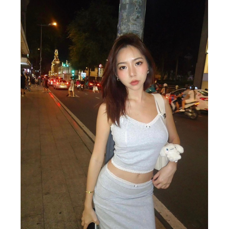 Set áo và váy hoa hồng