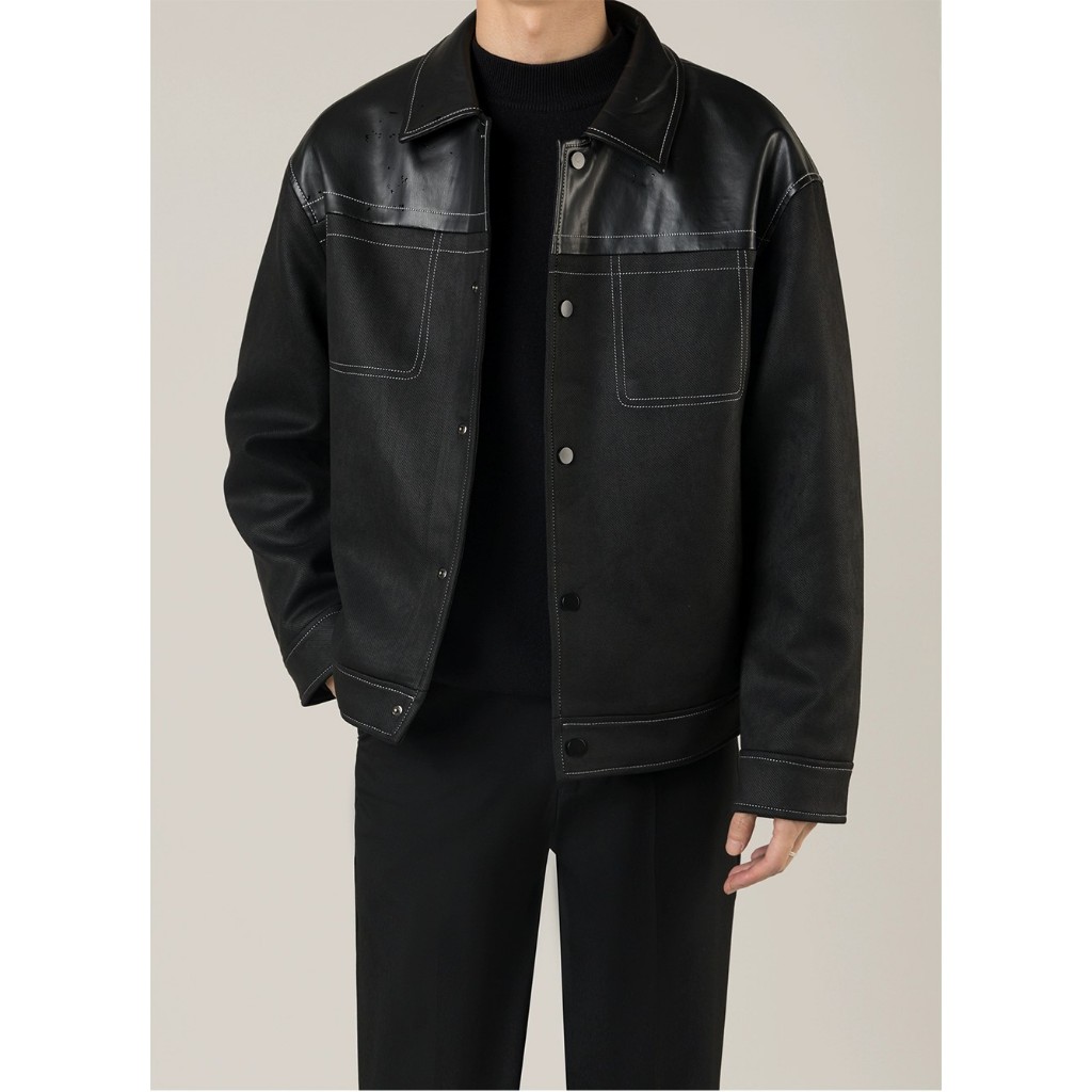 Áo Khoác Jacket nam Soonvn chất liệu jean phối da cao cấp _D1