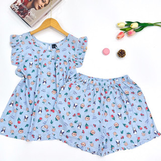 SIZE XL(60-68kg)_Đồ Bộ Nữ Quần Đùi Áo Cánh Tiên Tole Lanh VNXK doboxinh