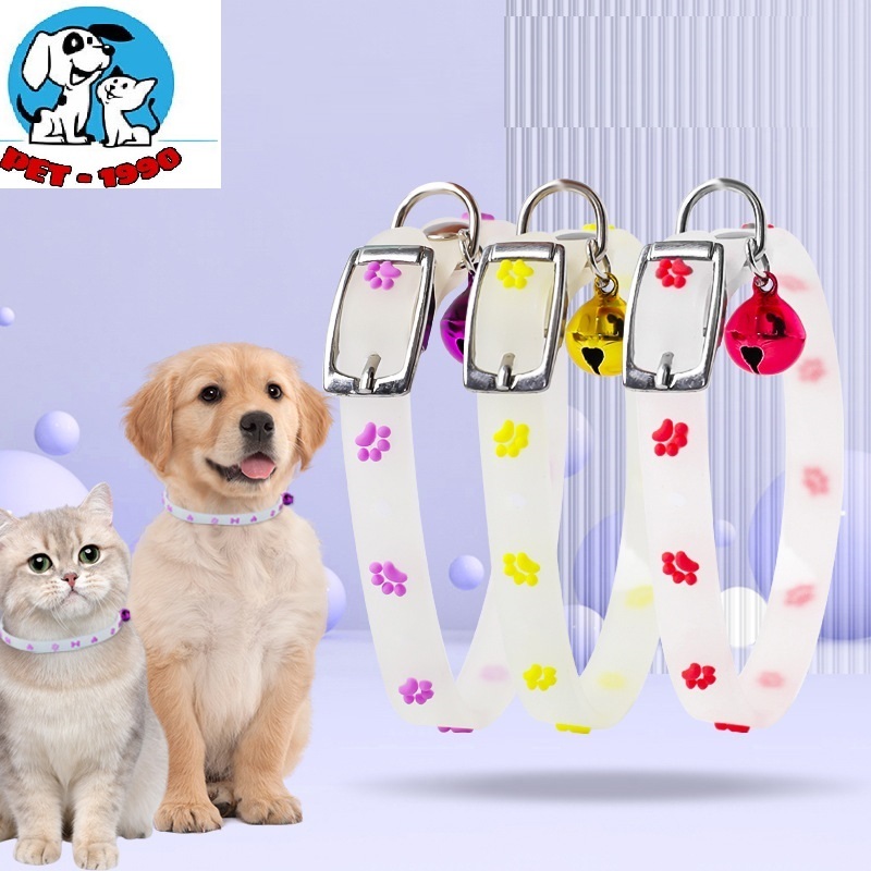 Vòng Đeo Cổ Bằng Silicon Phát Sáng Dạ Quang Ban Đêm Có Chuông Chống Thất Lạc Cho Chó Mèo Thú Cưng