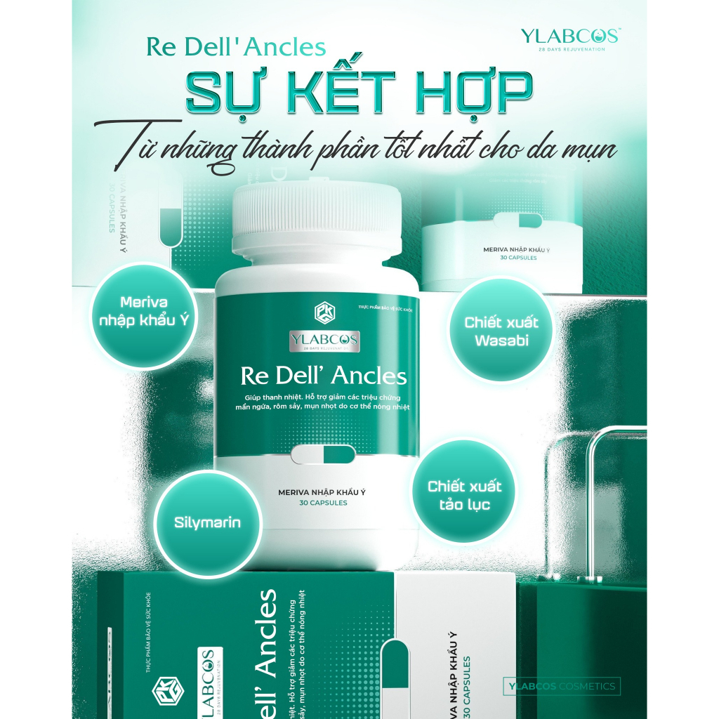Viên Uống Ngừa Mụn Re Dell Ancles Ylabcos Dr.Lacir Hộp 30 Viên Điều Tiết Bã Nhờn Ngăn Ngừa Mụn Tái Phát
