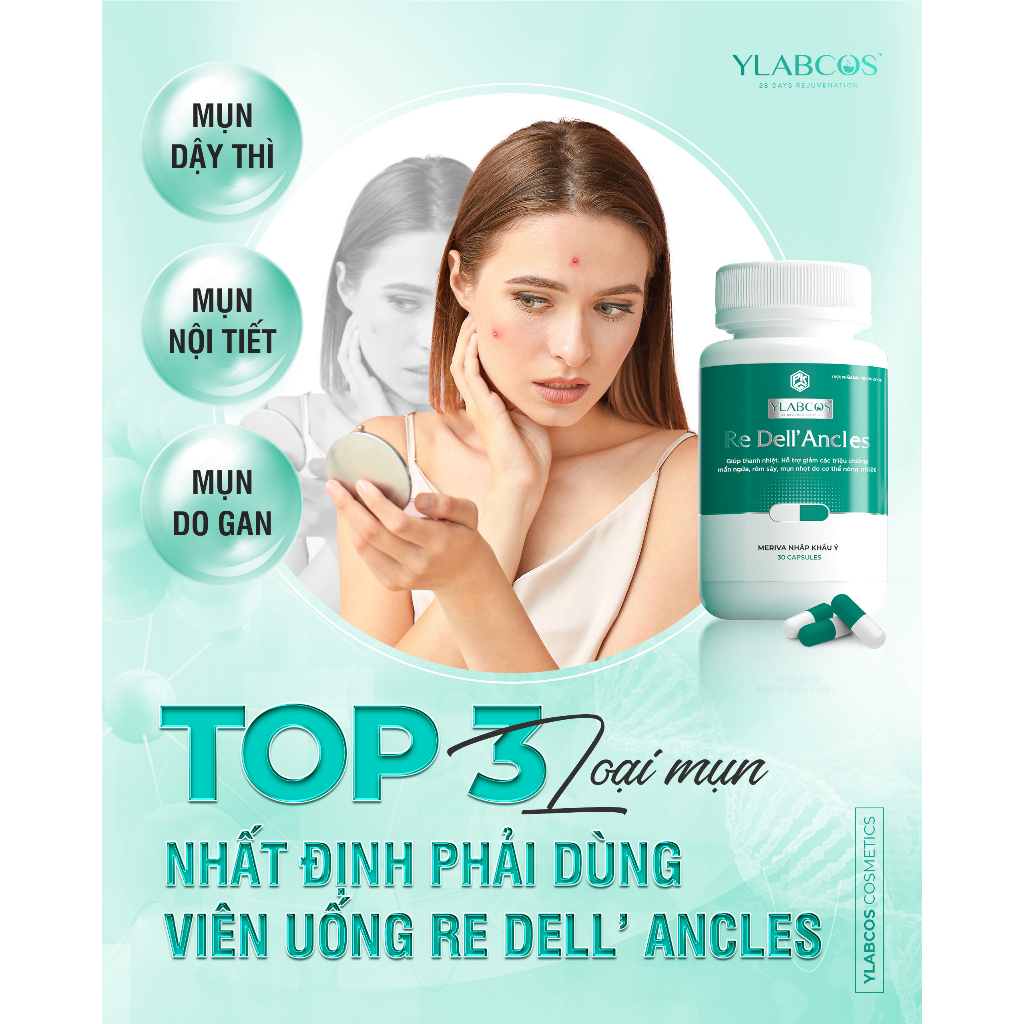 Viên Uống Ngừa Mụn Re Dell Ancles Ylabcos Dr.Lacir Hộp 30 Viên Điều Tiết Bã Nhờn Ngăn Ngừa Mụn Tái Phát