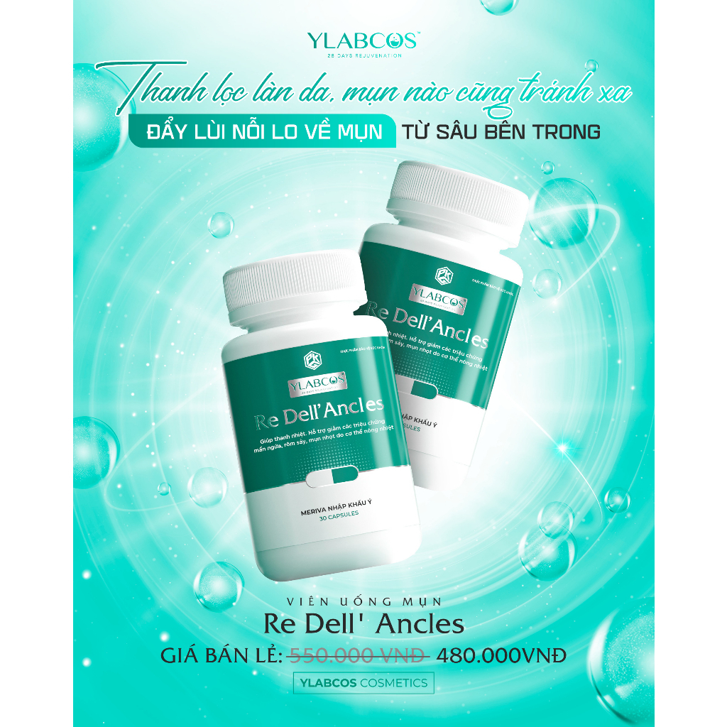 Viên Uống Ngừa Mụn Re Dell Ancles Ylabcos Dr.Lacir Hộp 30 Viên Điều Tiết Bã Nhờn Ngăn Ngừa Mụn Tái Phát