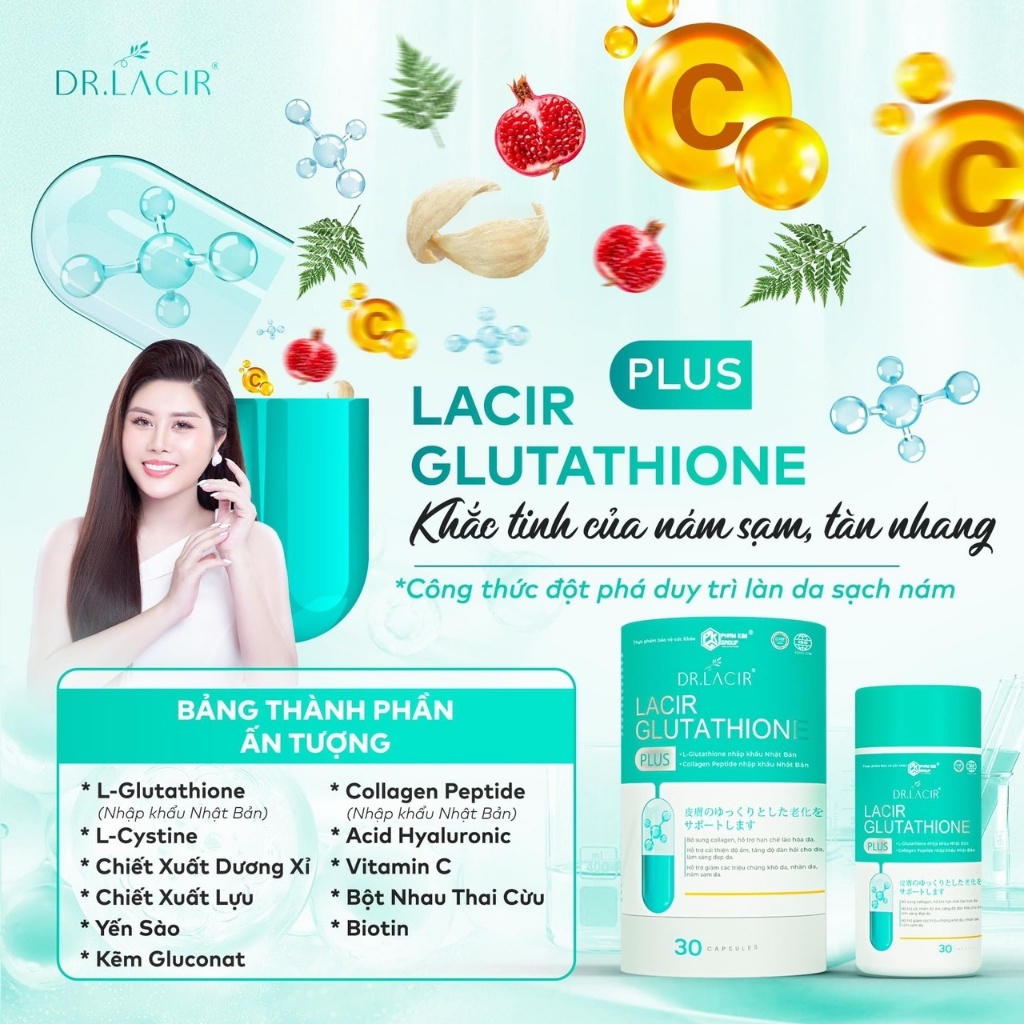 Viên Uống Trắng Da Glutathione Plus dành riêng cho người có tế bào xấu hộp 30 viên Dr.Lacir