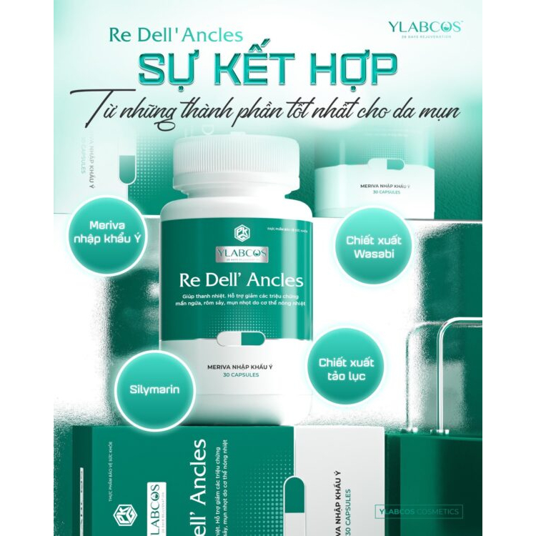 Viên Uống Ngừa Mụn Re Dell Ancles Ylabcos Dr.Lacir Hộp 30 Viên Điều Tiết Bã Nhờn Ngăn Ngừa Mụn Tái Phát