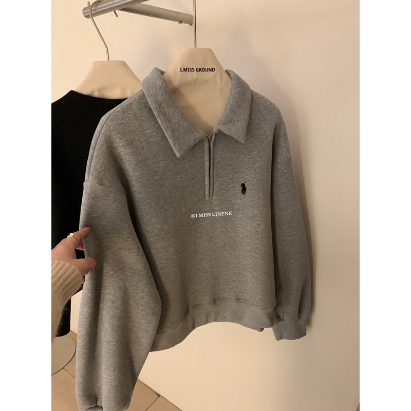 Áo Sweater nỉ bông cổ bẻ I MISS LINENE 30527 // Hàng có sẵn 🇰🇷