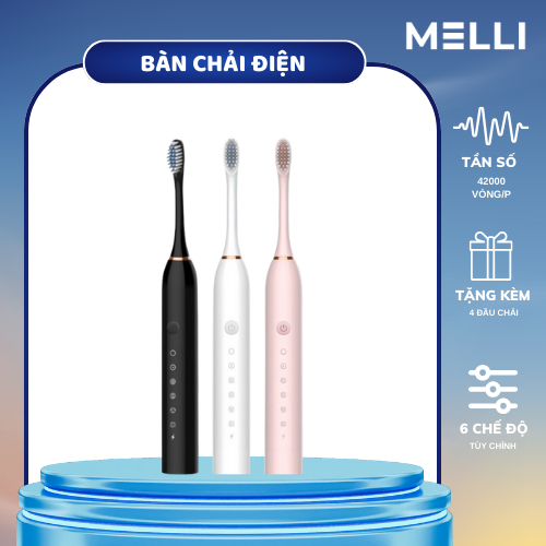 Bàn Chải Điện Melli Đa Năng 6 Chế Độ Rung Bàn Chải Đánh Răng Điện Nhỏ Gọn Công Nghệ Sóng Âm Sạch Mảng Bám