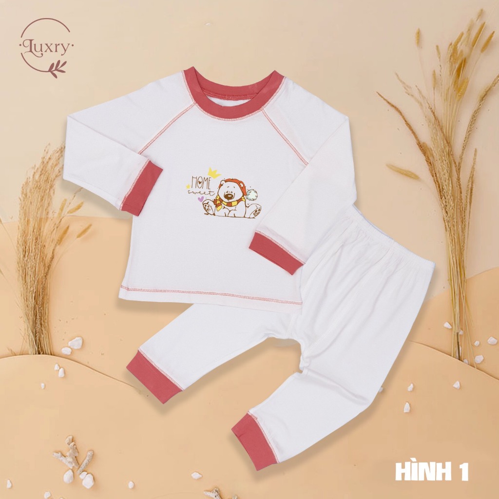 Bộ quần áo dài tay cổ tròn Luxry in hình họa tiết đáng yêu cho bé từ 6 tháng đến 5 tuổi