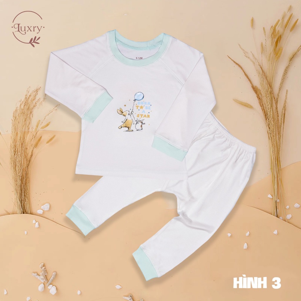 Bộ quần áo dài tay cổ tròn Luxry in hình họa tiết đáng yêu cho bé từ 6 tháng đến 5 tuổi