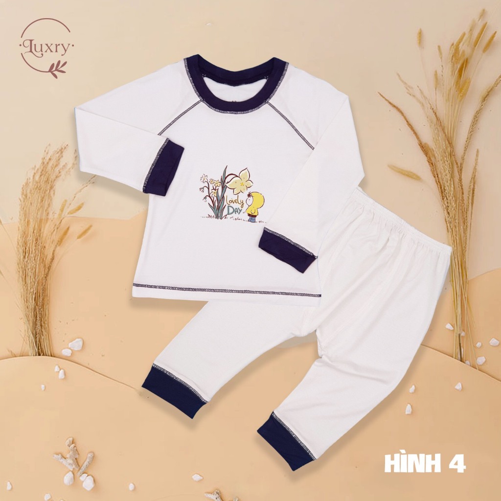 Bộ quần áo dài tay cổ tròn Luxry in hình họa tiết đáng yêu cho bé từ 6 tháng đến 5 tuổi