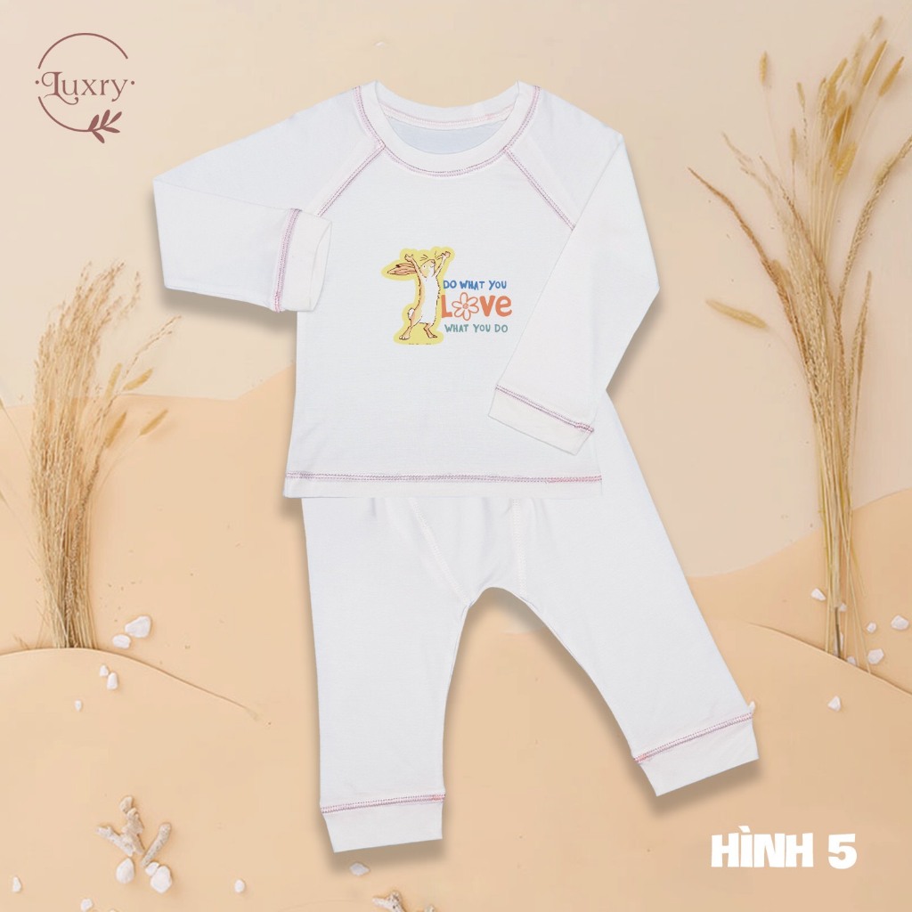 Bộ quần áo dài tay cổ tròn Luxry in hình họa tiết đáng yêu cho bé từ 6 tháng đến 5 tuổi