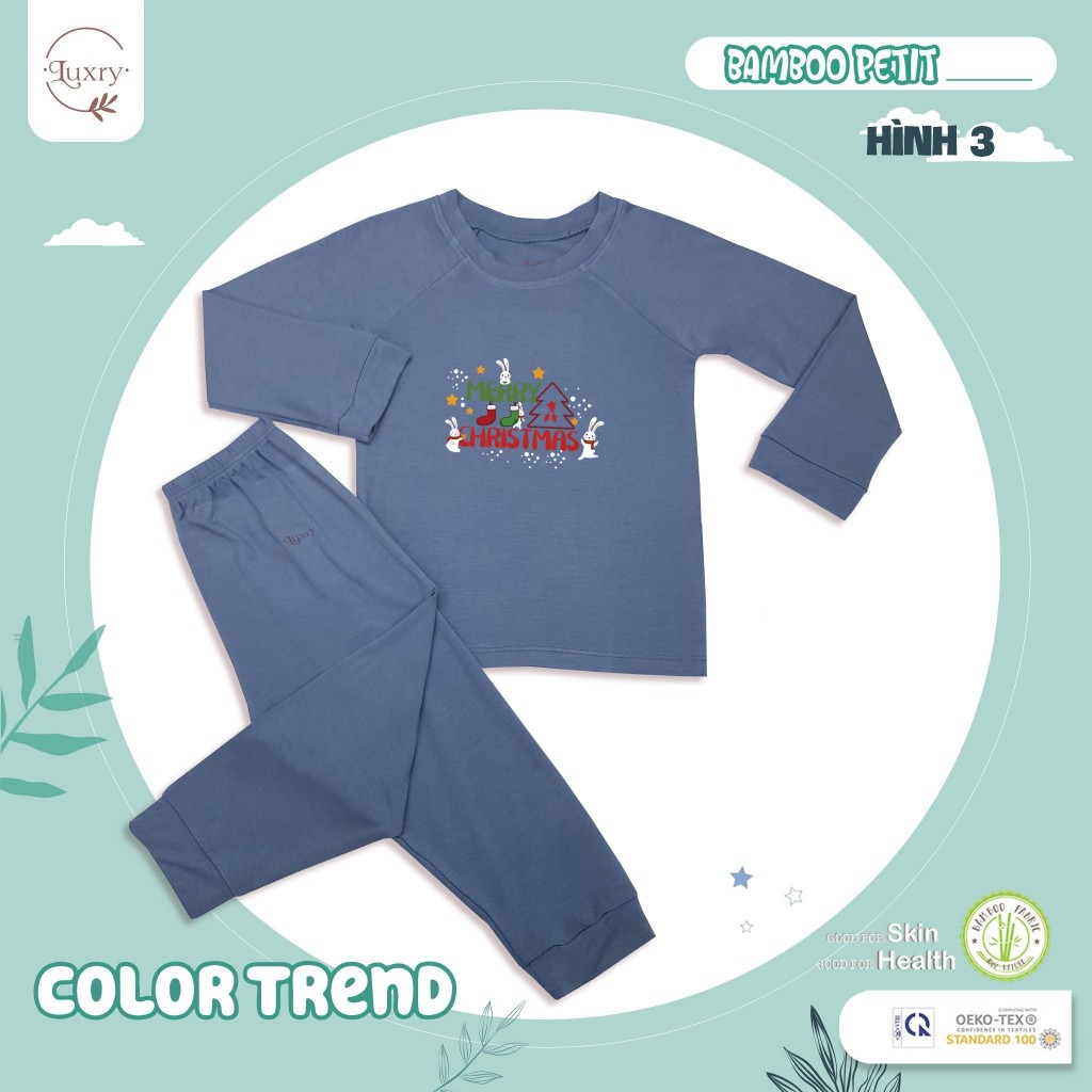 Bộ quần áo dài tay cổ tròn Luxry Basic hoạ tiết in hình dành cho bé trai bé gái với nhiều màu sắc đáng yêu