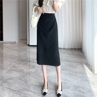 Chân váy chữ A công sở kèm vạt che bụng nhún sườn có xẻ sau