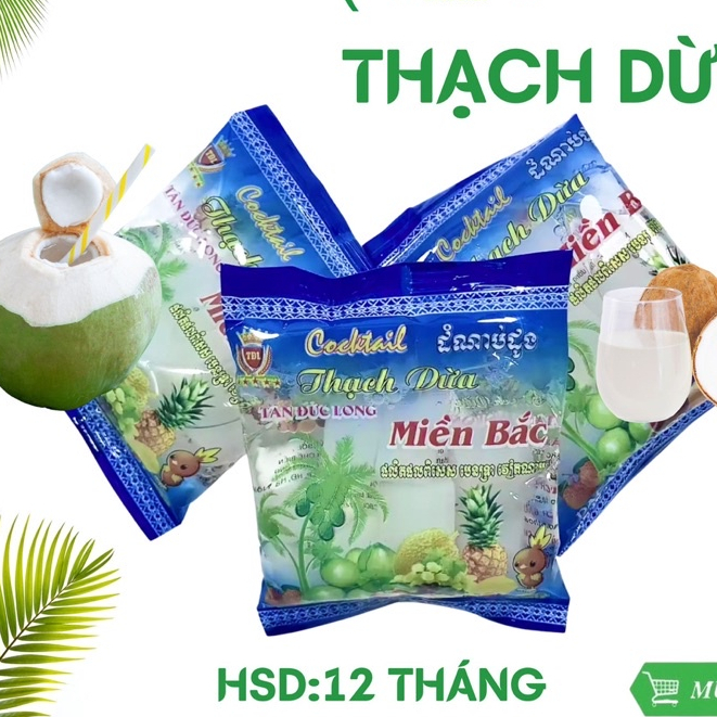 Bịch 20 Gói Thạch Dừa Miền Bắc, Thạch Rau Câu Đồ Ăn Vặt tuổi thơ, đồ ăn vặt cổng trường