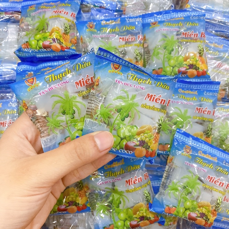 Bịch 20 Gói Thạch Dừa Miền Bắc, Thạch Rau Câu Đồ Ăn Vặt tuổi thơ, đồ ăn vặt cổng trường