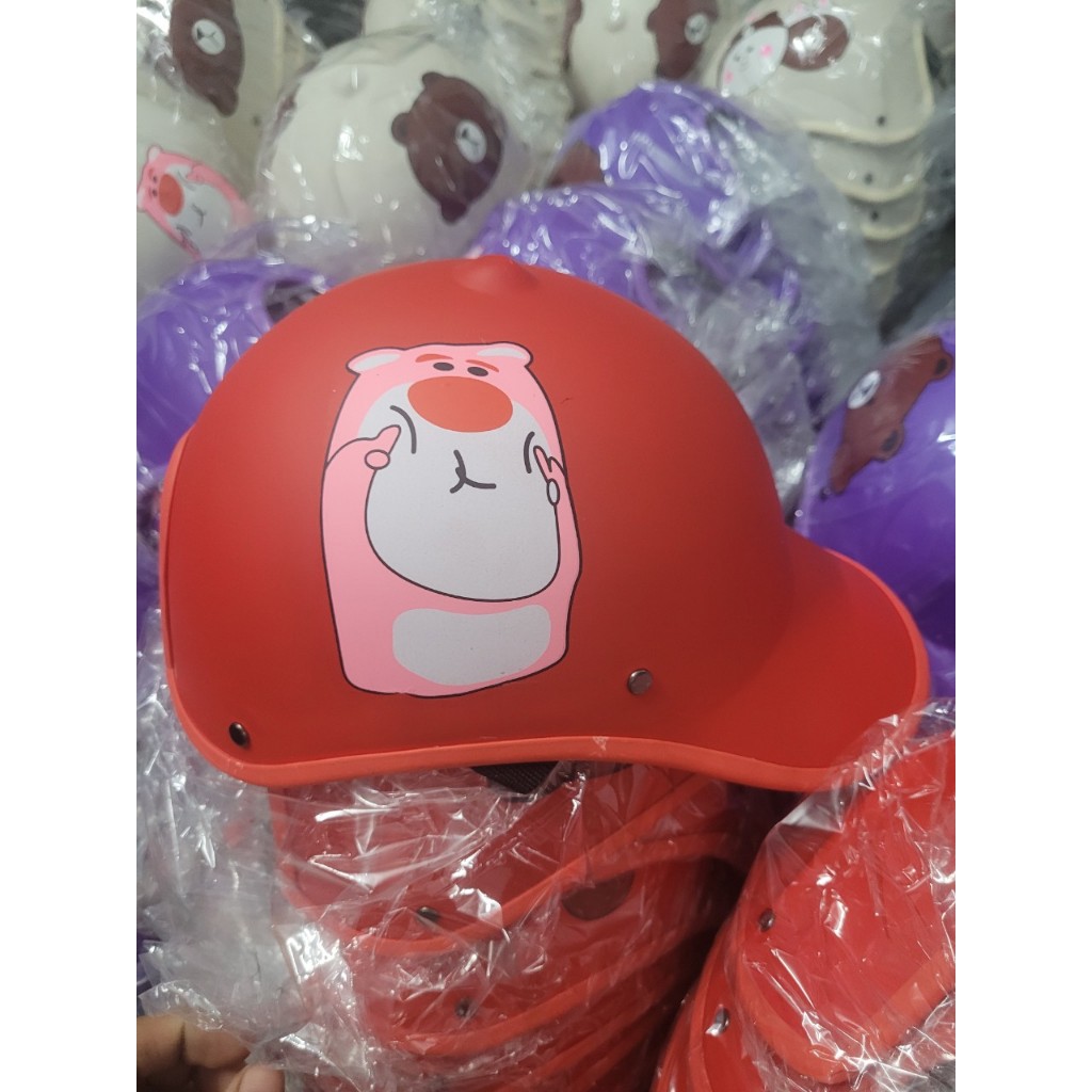 Mũ bảo hiểm lưỡi trai thể thao in hình gấu dễ thương cho nữ có khoét sau