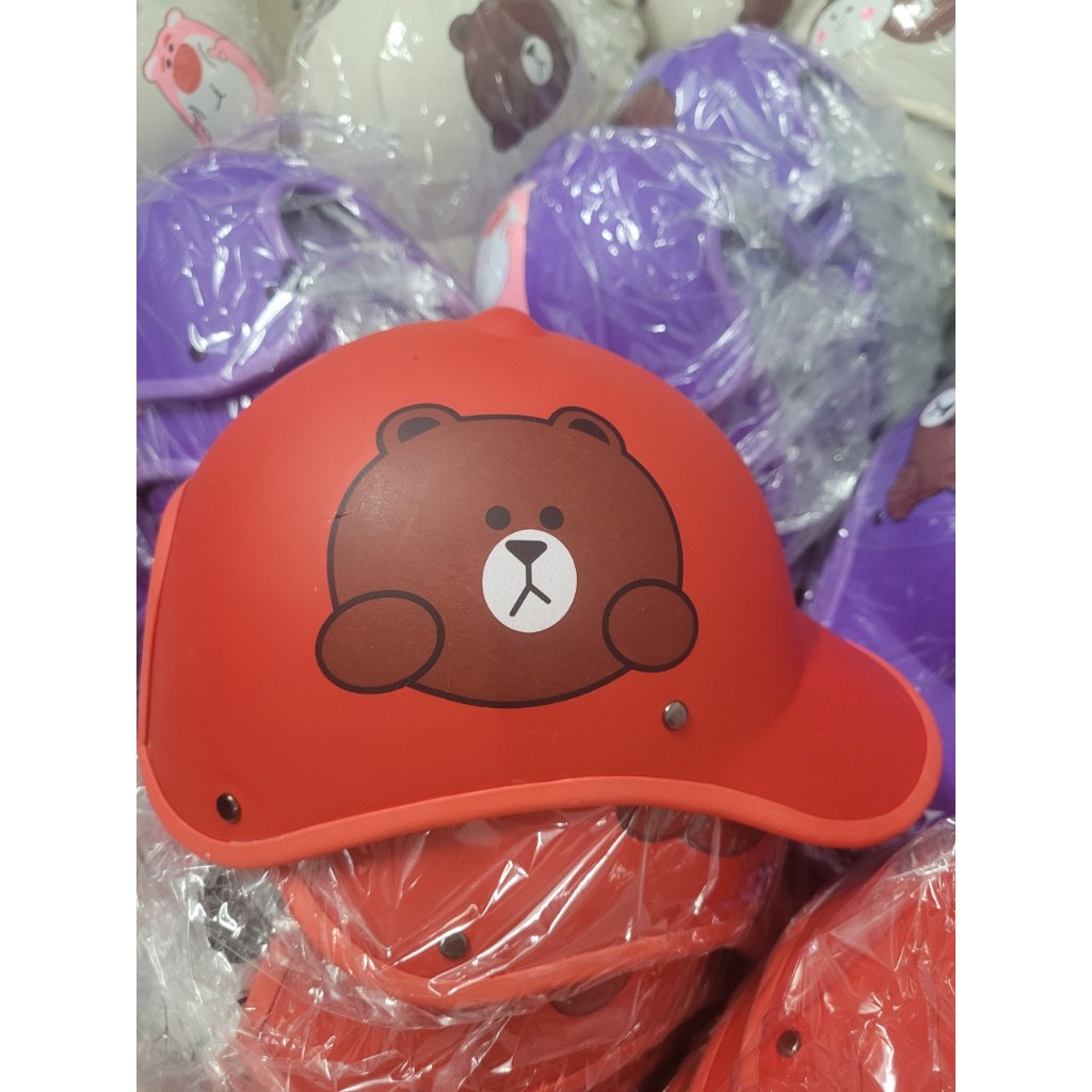 Mũ bảo hiểm lưỡi trai thể thao in hình gấu dễ thương cho nữ có khoét sau