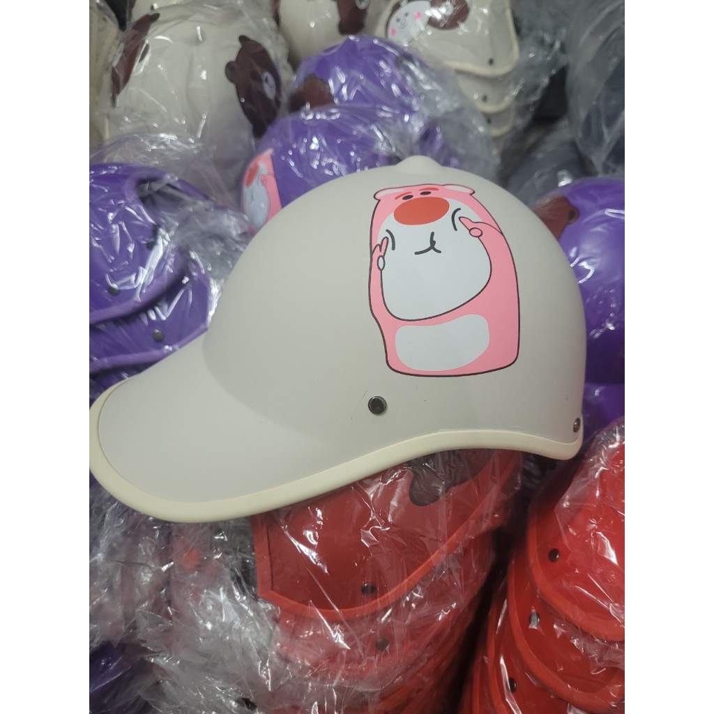 Mũ bảo hiểm lưỡi trai thể thao in hình gấu dễ thương cho nữ có khoét sau