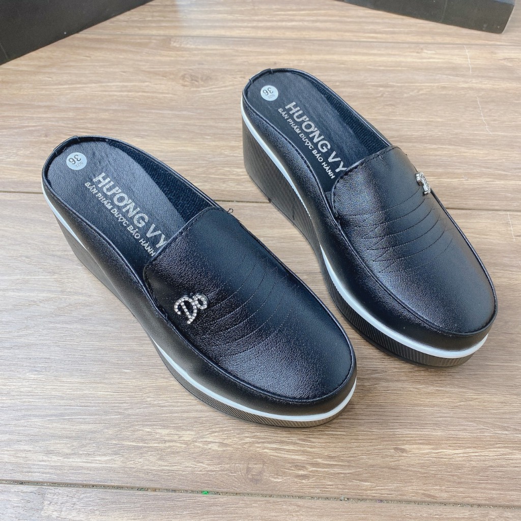 Giày sục nữ chất da lì gót 7cm dáng trung niên mã M2