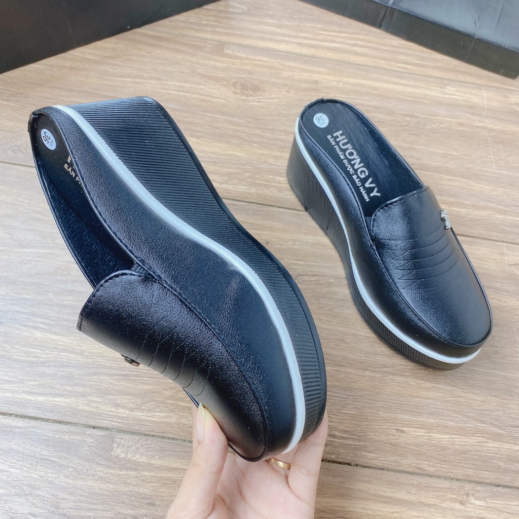 Giày sục nữ chất da lì gót 7cm dáng trung niên mã M2