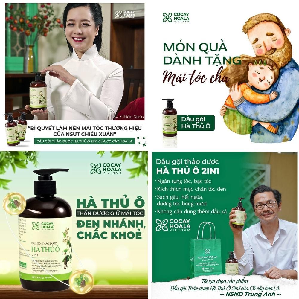 Dầu Gội Hà Thủ Ô Cỏ Cây Hoa Lá 450ml Đen Tóc Thảo Dược Cao Cấp Thiên Nhiên Organic Phục Hồi Ngăn Rụng Dưỡng Tóc Mềm Mượt