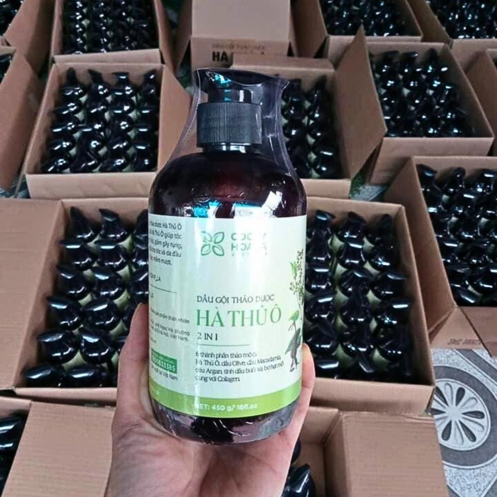 Dầu Gội Hà Thủ Ô Cỏ Cây Hoa Lá 450ml Đen Tóc Thảo Dược Cao Cấp Thiên Nhiên Organic Phục Hồi Ngăn Rụng Dưỡng Tóc Mềm Mượt