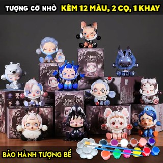 Tượng tô màu, SET 14 TƯỢNG SKULLPANDA HÓA THÚ 3D, size S, KÈM 12 MÀU 2 CỌ 1 KHAY, thạch cao trắng