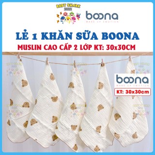 Lẻ 1 chiếc khăn sữa Boona, khăn xô muslin 2 lớp cao cấp cho bé kích thước 30x30cm
