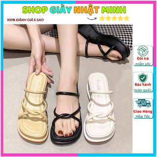 Dép nữ đế xuồng đan dây 5cm cực xinh, Dép nữ đế cao 2 màu đen, trắng hàng hot 2023