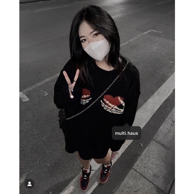 Áo Nỉ Sweater Skeleton Heart Form Xuông Dành Cho Các Cặp Đôi