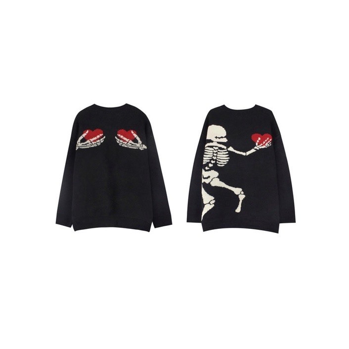 Áo Nỉ Sweater Skeleton Heart Form Xuông Dành Cho Các Cặp Đôi