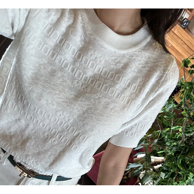 Áo Knit White Pattern LACIEL