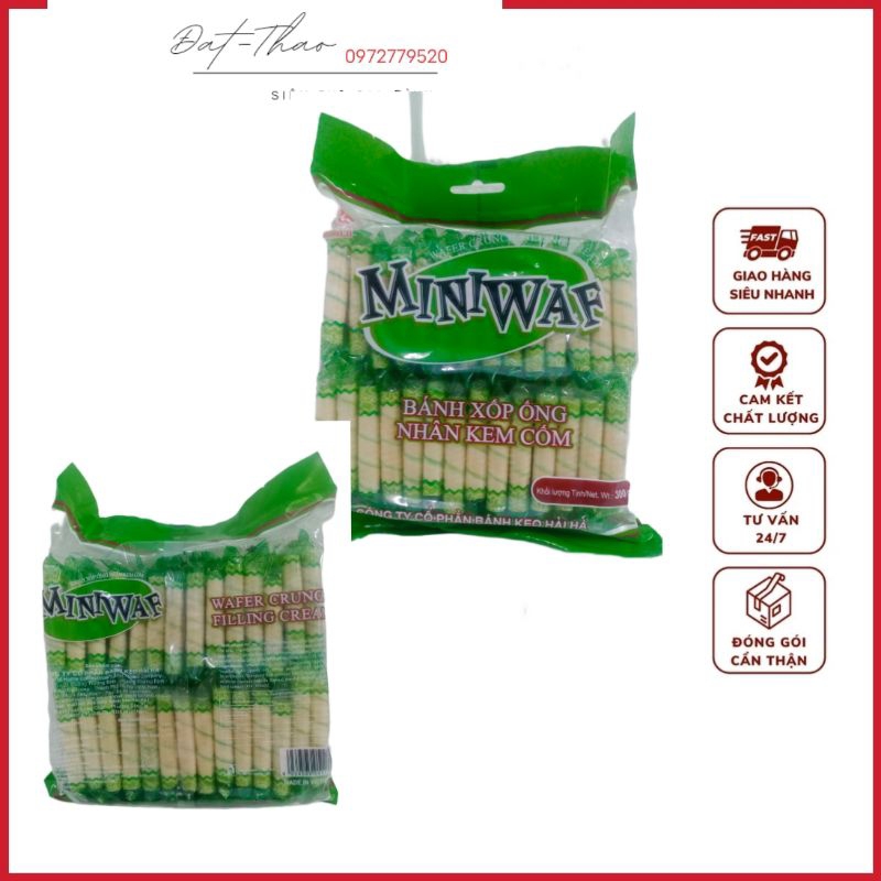 Bánh Quế Xốp Ống Nhân Kem Hải Hà Miniwaf 300g