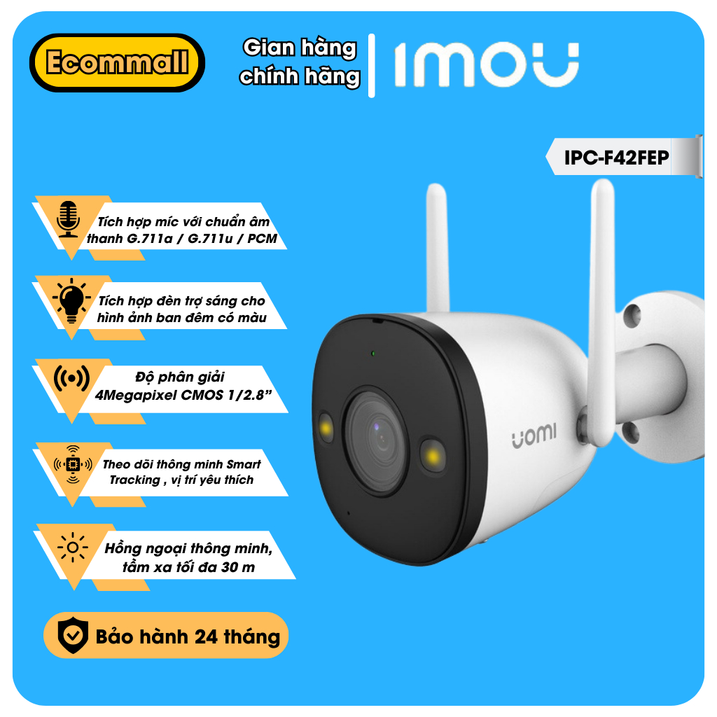 Camera IP Wifi Ngoài Trời Bullet 2E [IPC-F42FP] - Quan Sát Ban Đêm Có Màu -Tích Hợp Mic - Phát Hiện 